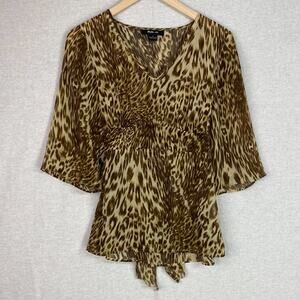 Vtg Y2K Style & Co Womens Babydoll Top Size Small 6 Tie Back 90s Grunge Leopard